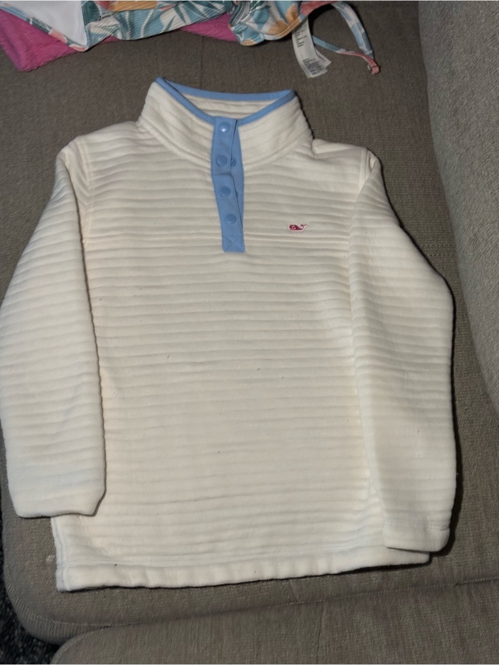 Vineyard Vines Girls M 10-12 Ivory Quilted Snap Pullover Pink Whale